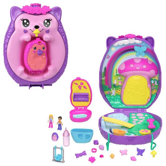 Polly Pocket Conjunto de Brinquedo Compacto Mundo Surpresa Ouriço Mamãe e Bebê
