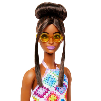 Barbie Fashionistas Doll #210 With Bun And Crochet Halter Dress