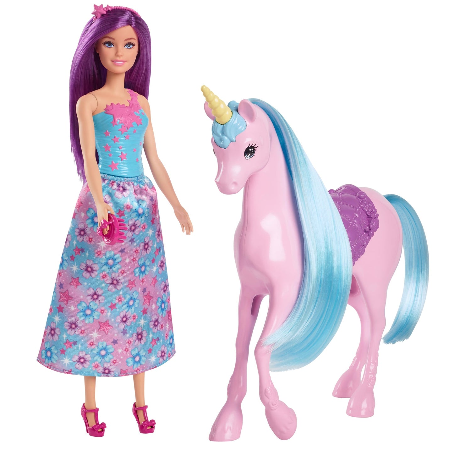 Barbie Fantasy Doll & Unicorn Toy Set - includes Saddle, Brush, & Accessories