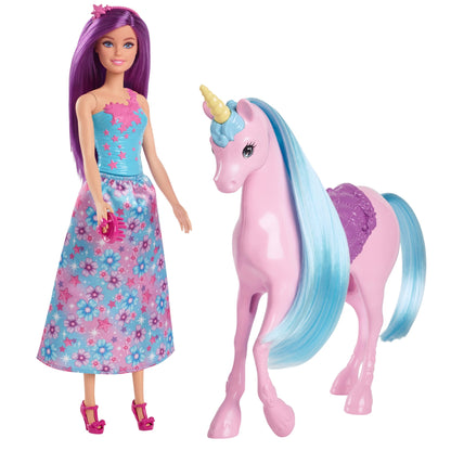 Barbie Fantasy Doll & Unicorn Toy Set - includes Saddle, Brush, & Accessories