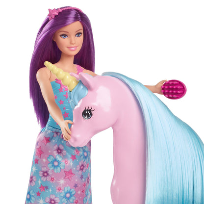 Barbie Fantasy Doll & Unicorn Toy Set - includes Saddle, Brush, & Accessories