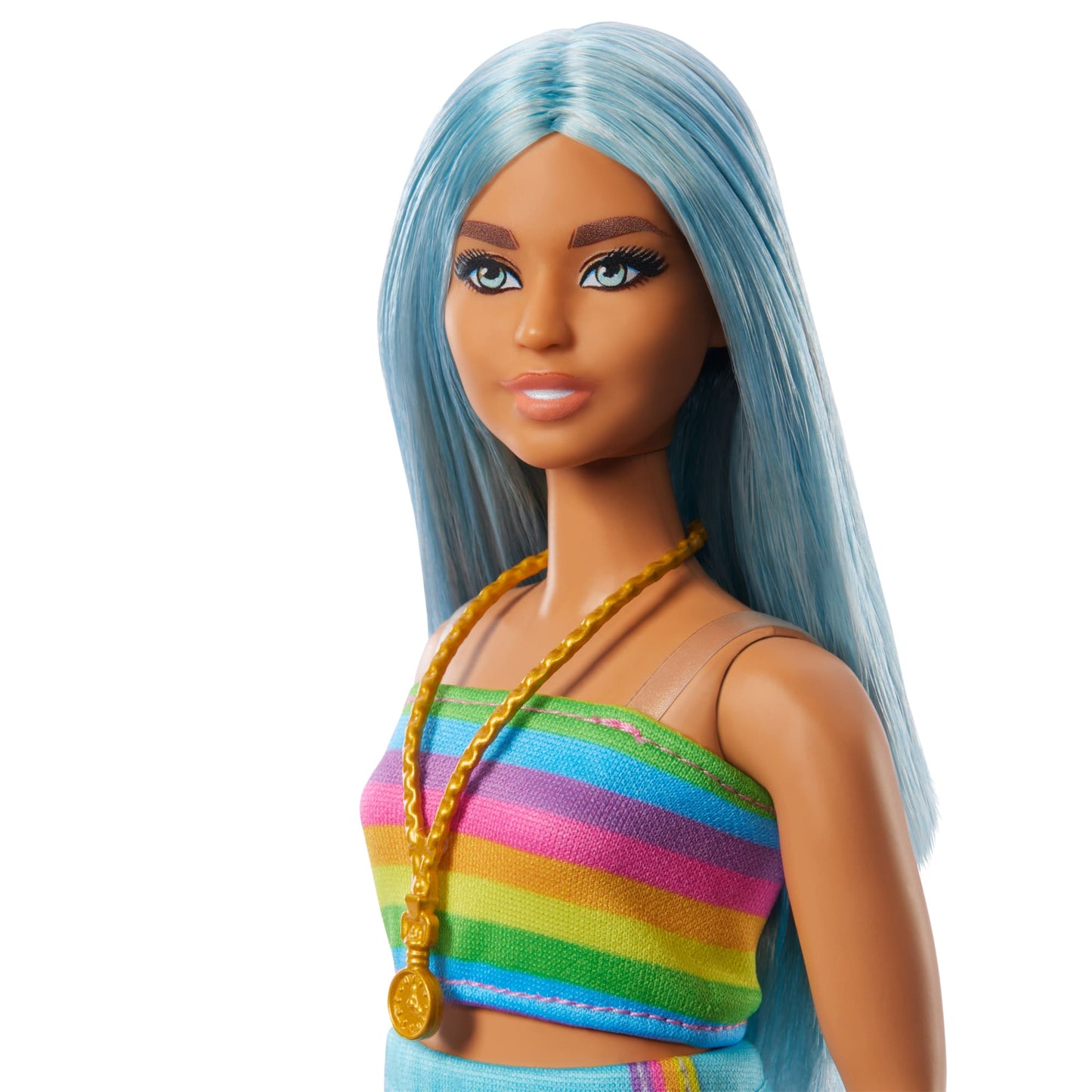 Barbie Fashionistas Doll #218 With Blue Hair, Rainbow Top & Teal Skirt, 65Th Anniversary