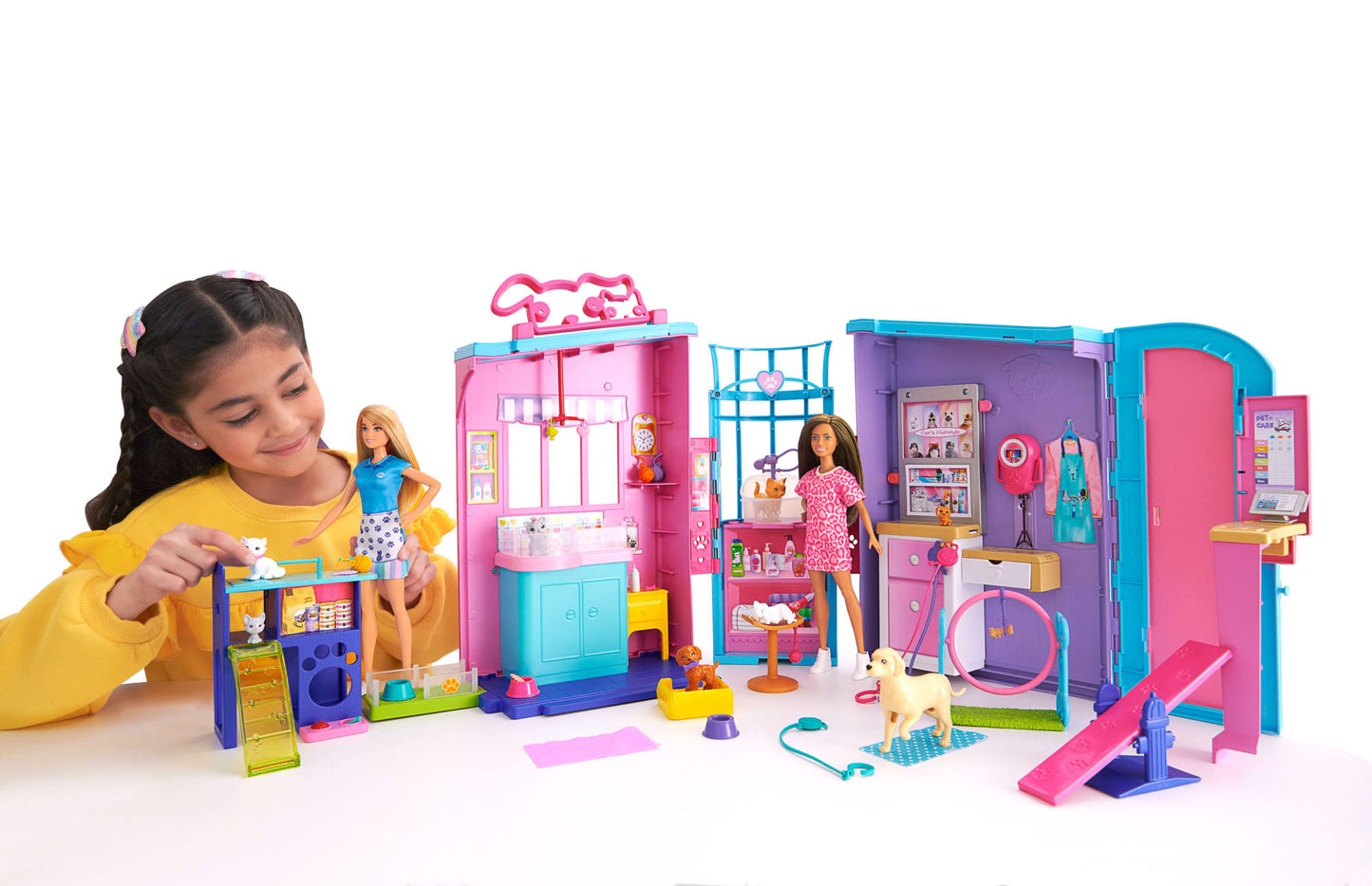 Barbie Pet Daycare Playset With 2 Dolls & 30+ Accessories including 8 Animals, 3+Feet Long