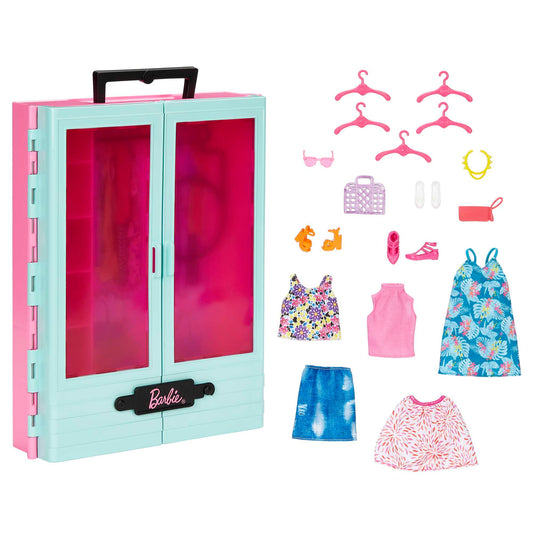 Barbie Coffret de Jeu Armoire Mode, 3 Tenues, Accessoires, 3-8 Ans