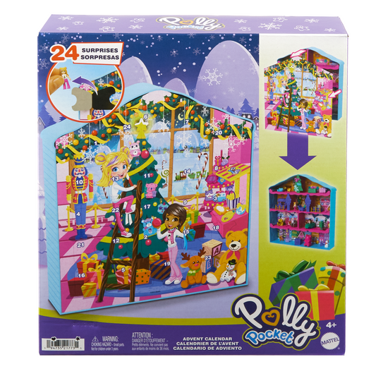 Polly Pocket Dolls And Playset Advent Calendar, Gingerbread House With Dollhouse Furniture, Toy Car, And Holiday Accessories