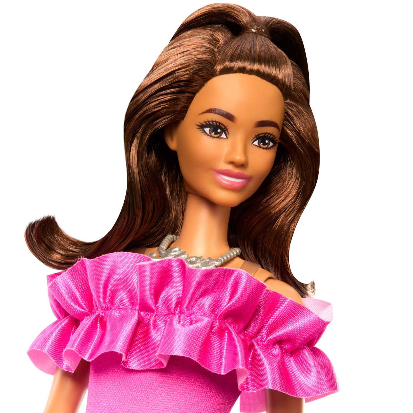 Barbie Fashionistas Doll #217 With Brown Wavy Hair & Pink Dress, 65Th Anniversary