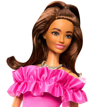 Barbie Fashionistas Doll #217 With Brown Wavy Hair & Pink Dress, 65Th Anniversary