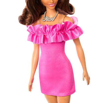 Barbie Fashionistas Doll #217 With Brown Wavy Hair & Pink Dress, 65Th Anniversary